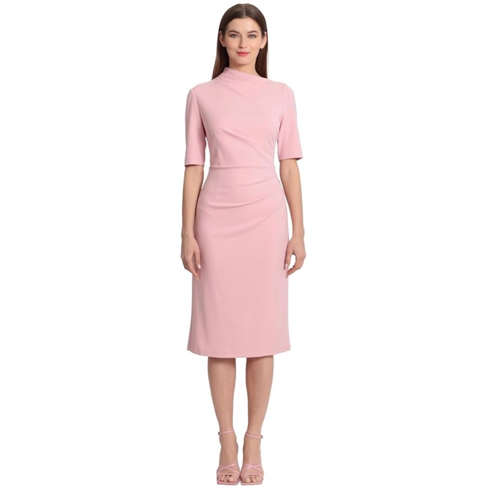 Maggy London Erin Draped Midi Sheath Dress Shell Pink Size 8 NWT